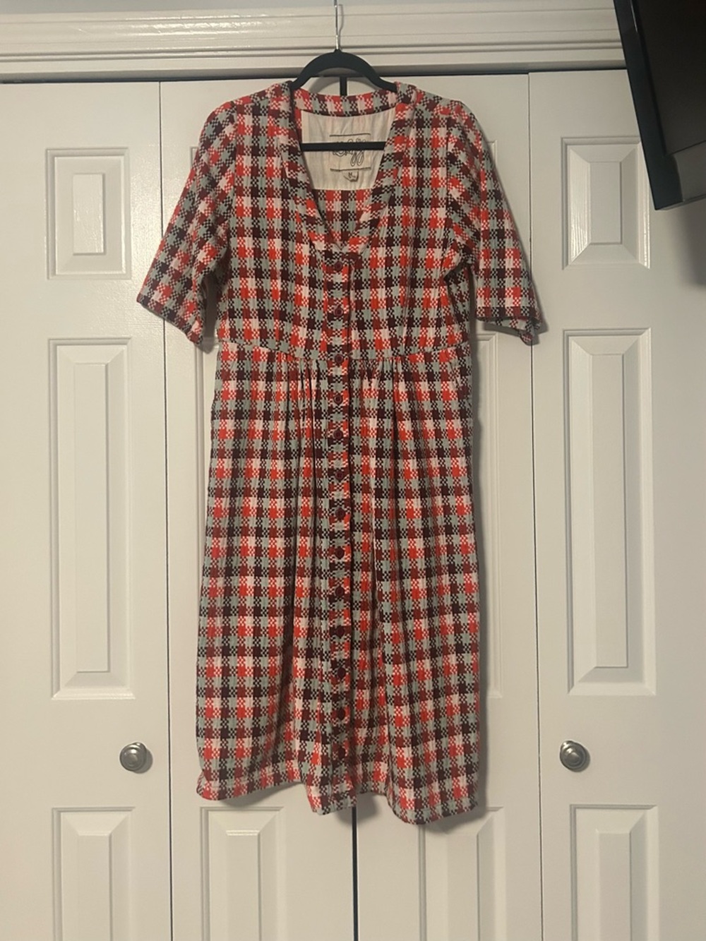 Ace & Jig Red and Black Plaid Button-Front Midi Dress